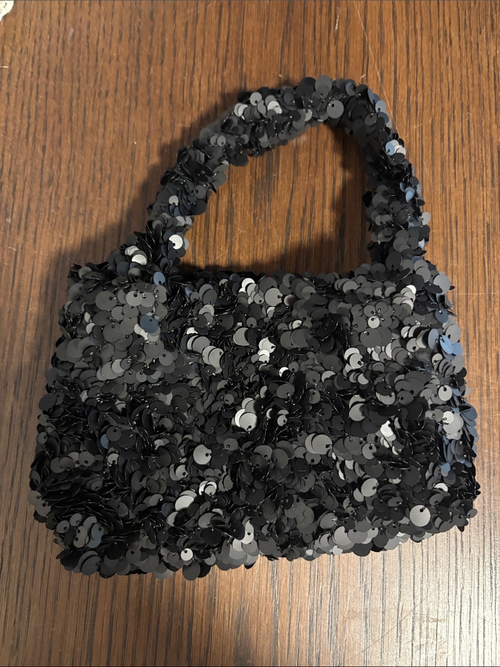 Black Sequin Handle Bag
